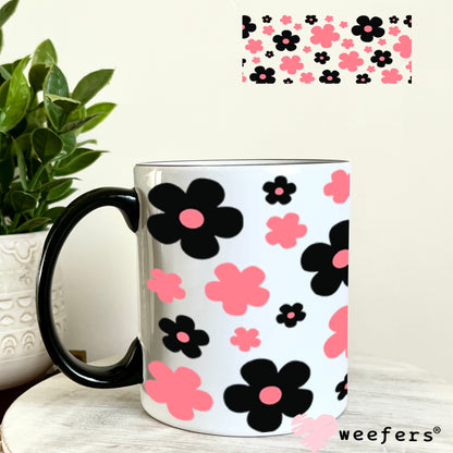 UV DTF Cup Wraps - Black and Pink Daisies 11oz Coffee Mug Weefers