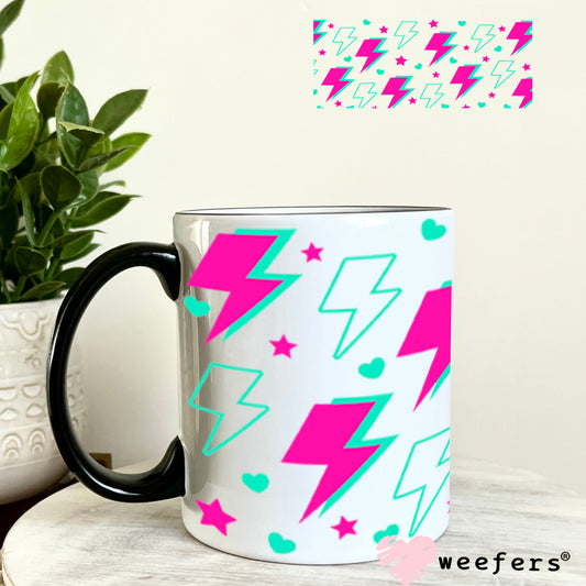 UV DTF Cup Wraps - Hot Pink and Teal Lightening Bolts 11oz Coffee Mug Weefers