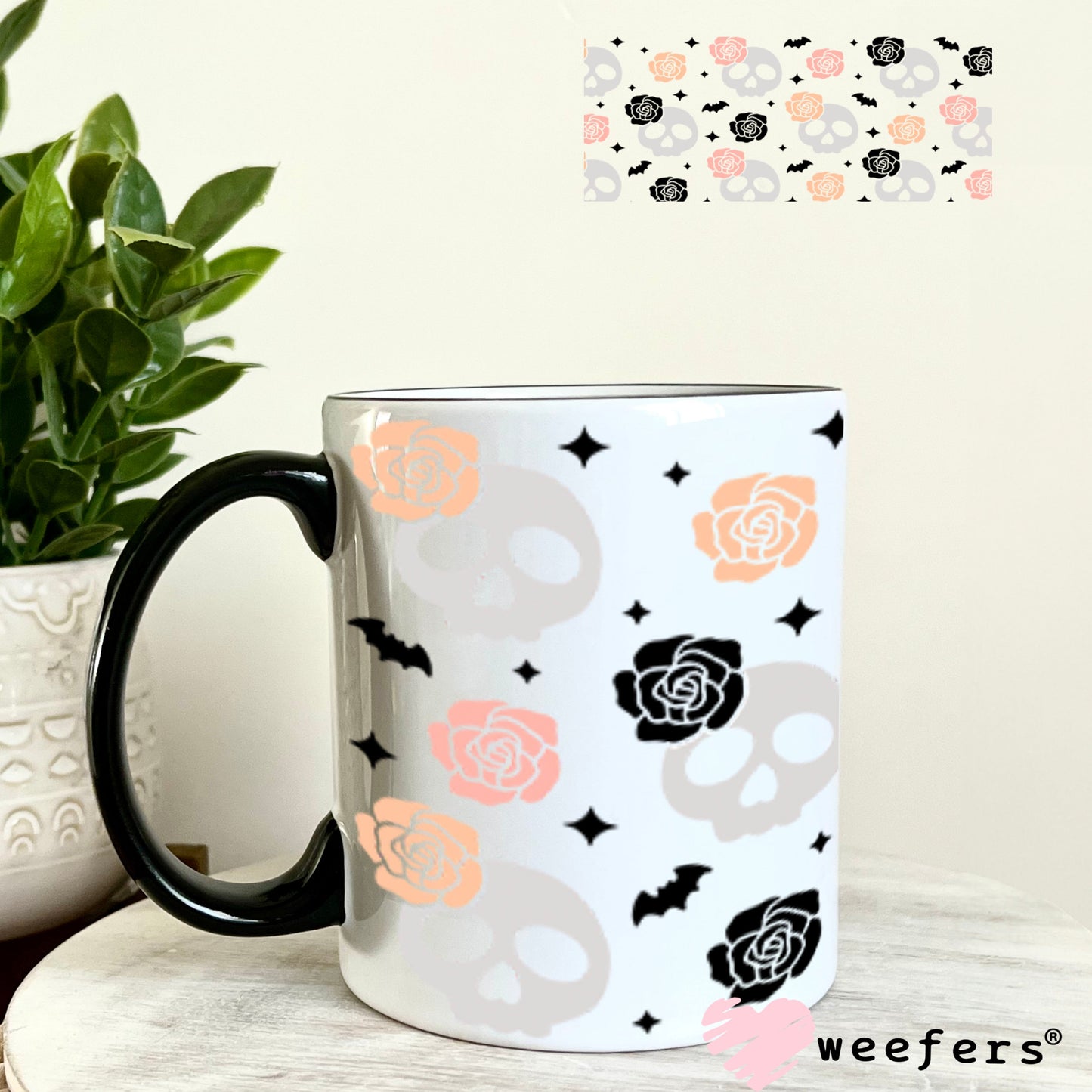 UV DTF Cup Wraps - Grey and Pink Skully 11oz Coffee Mug Weefers