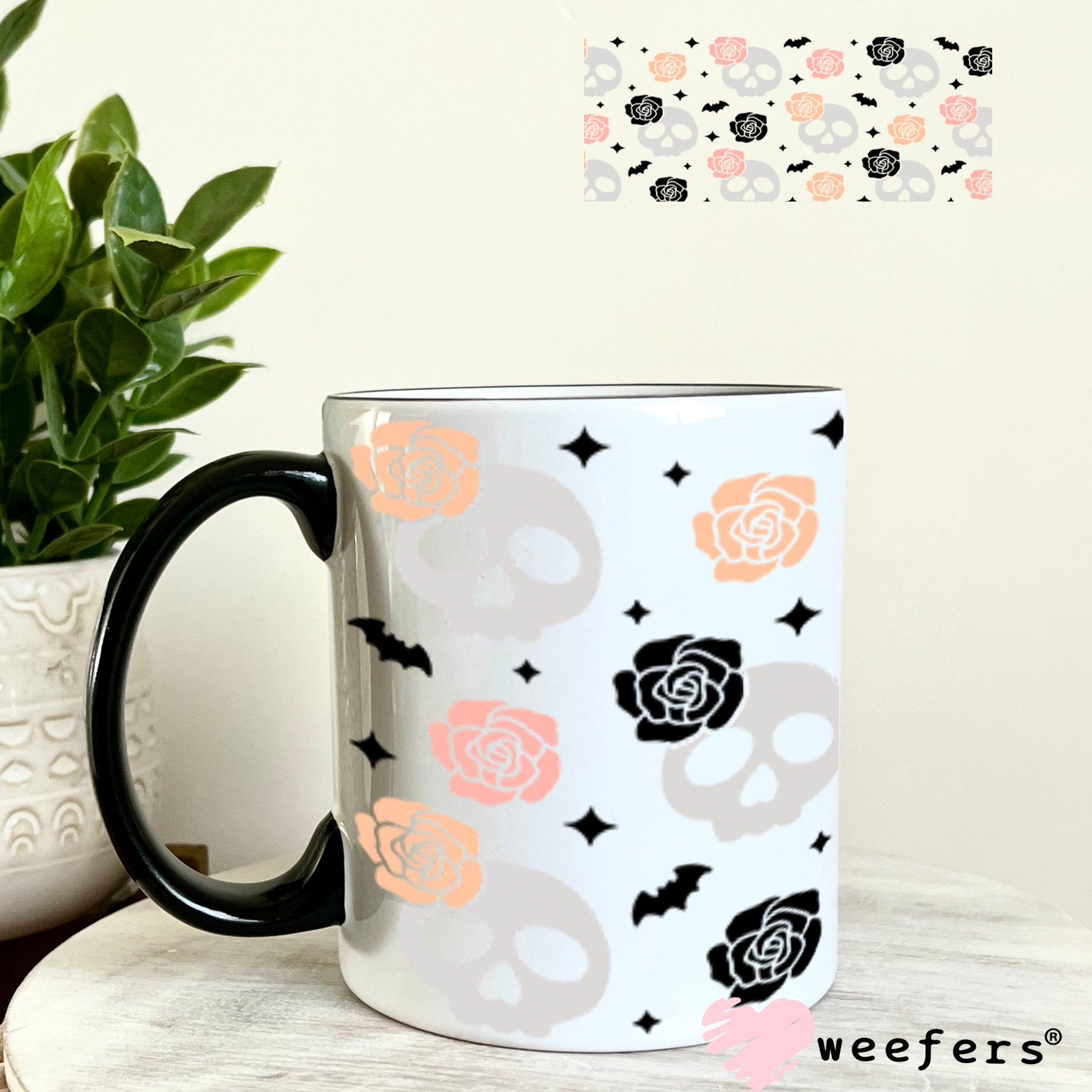 UV DTF Cup Wraps - Grey and Pink Skully 11oz Coffee Mug Weefers