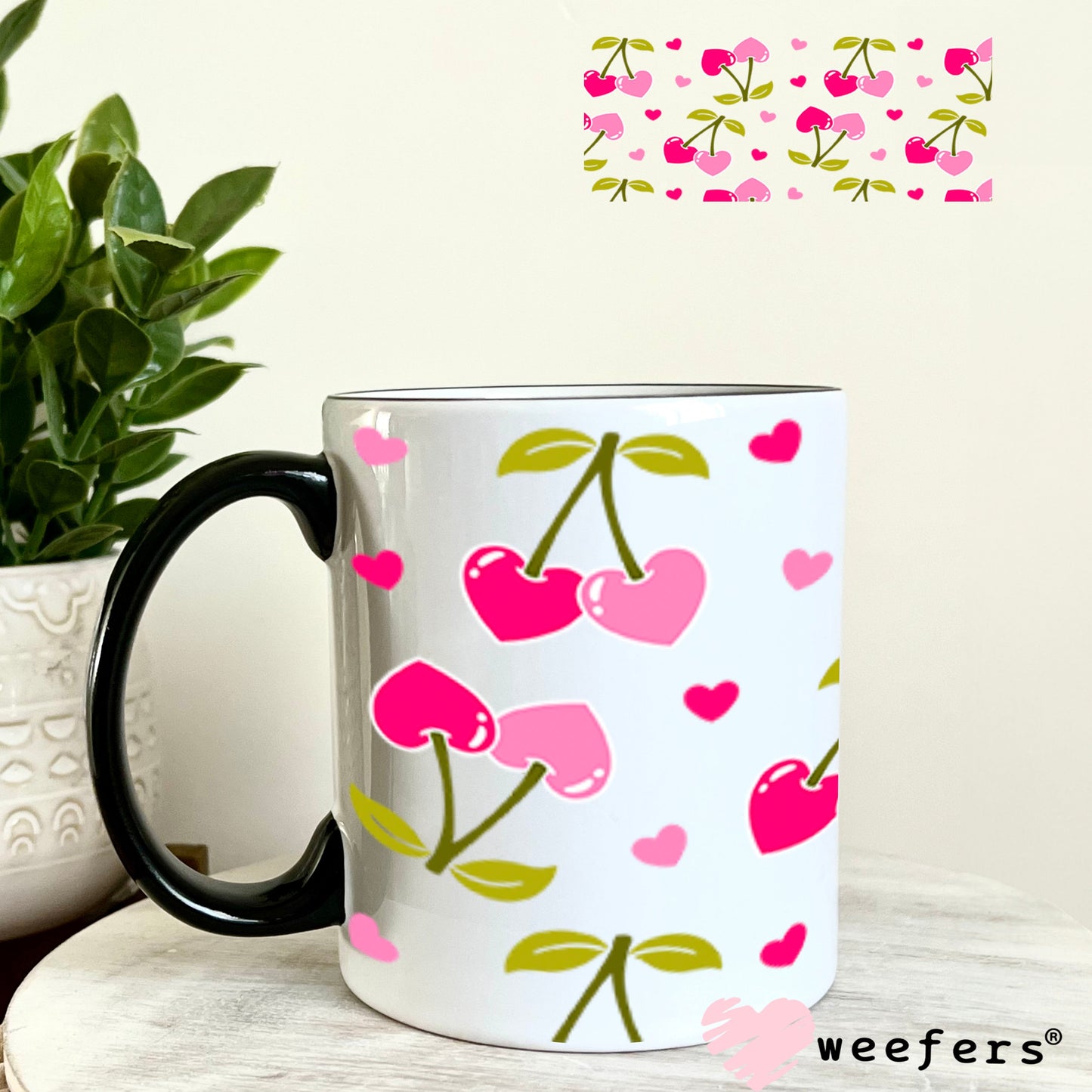 UV DTF Cup Wraps - Cherry Hearts 11oz Coffee Mug Weefers