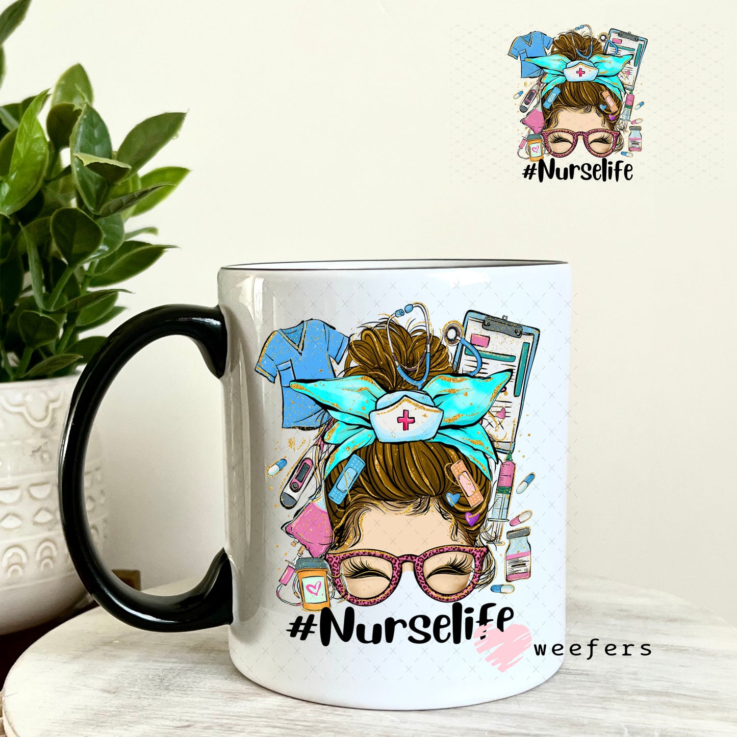 UV DTF Decal - Nurse Life Messy Bun 11oz Coffee Mug Weefers