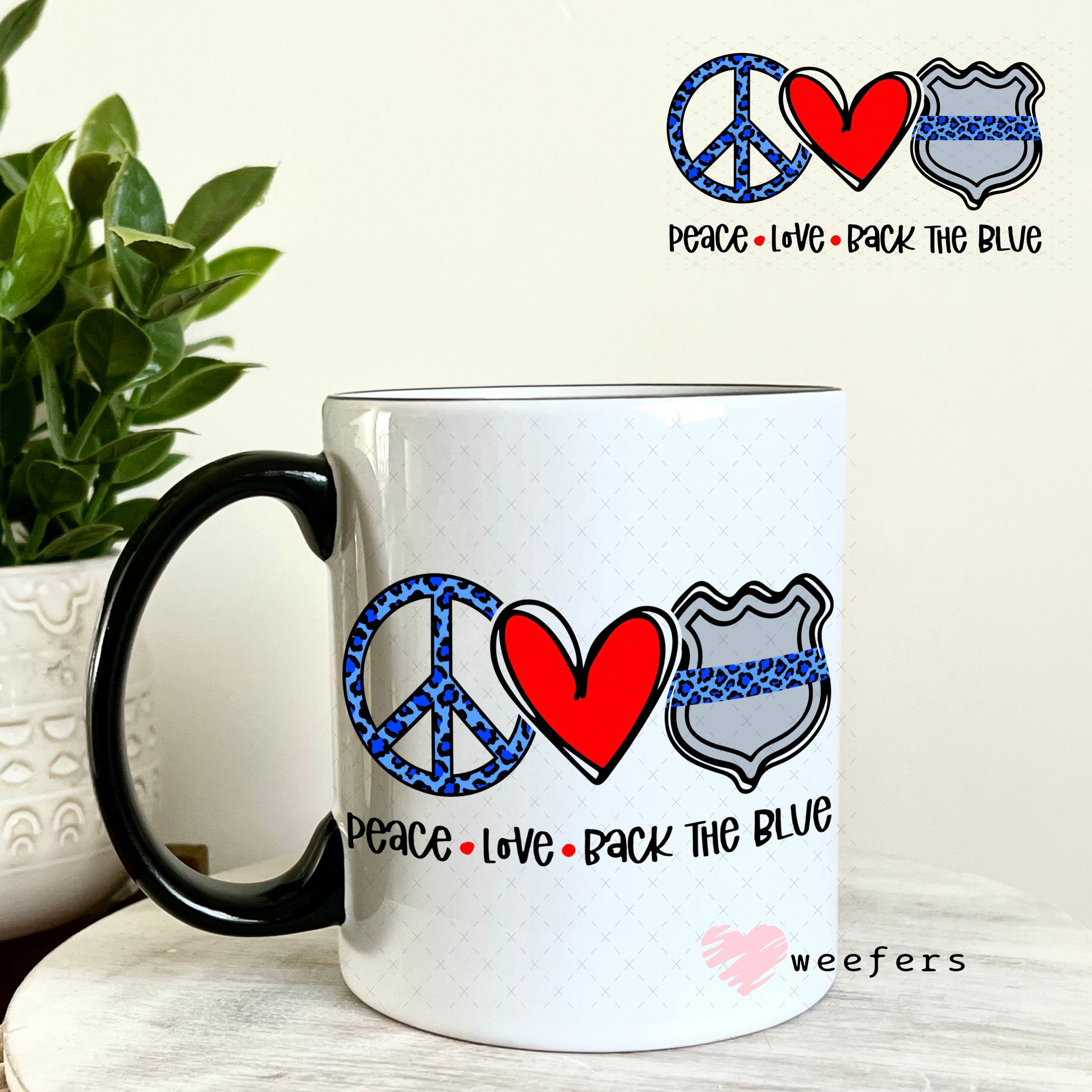 UV DTF Decal - Peace Love Back the Blue 11oz Coffee Mug Weefers