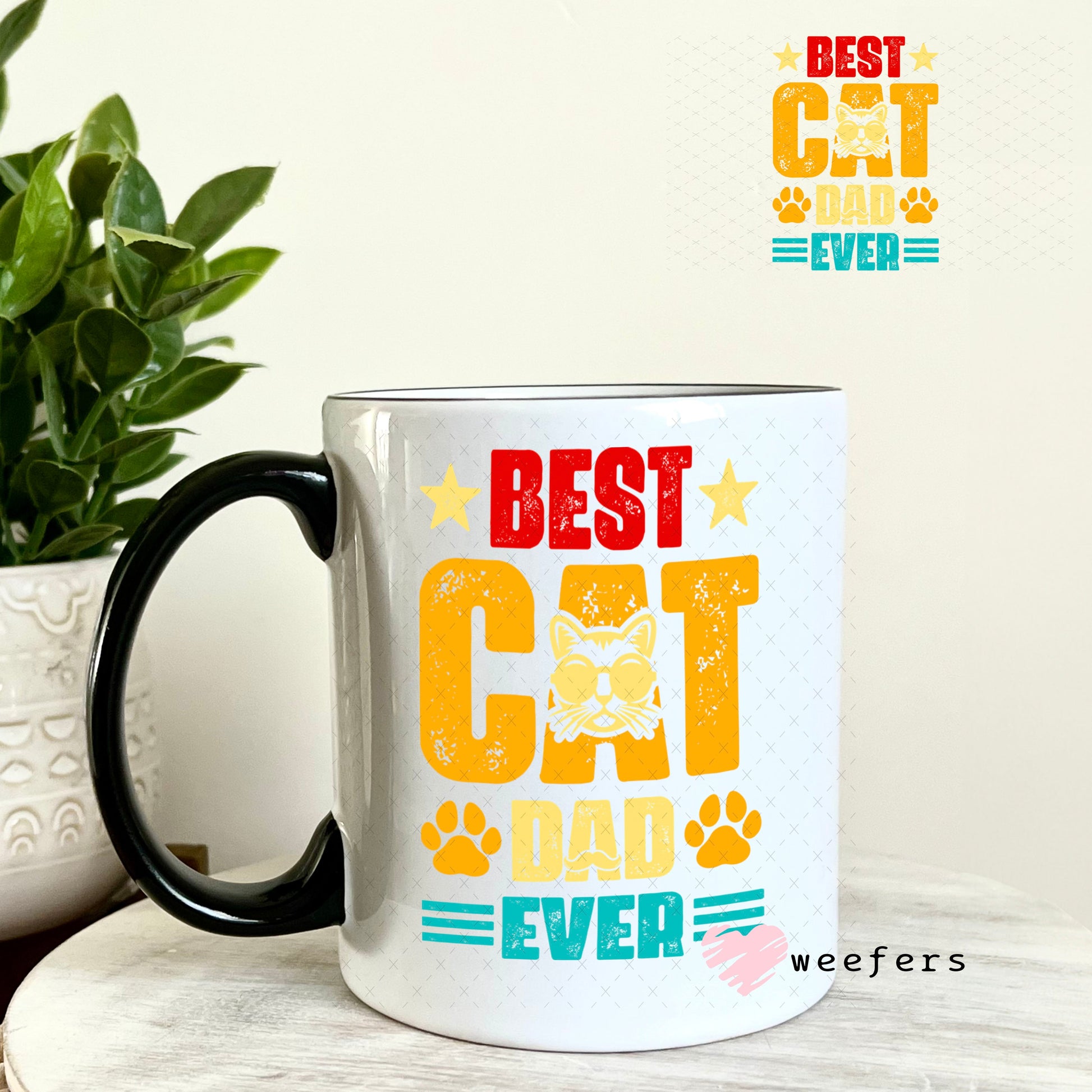 UV DTF Decal - Best Cat Dad Ever 11oz Coffee Mug Weefers