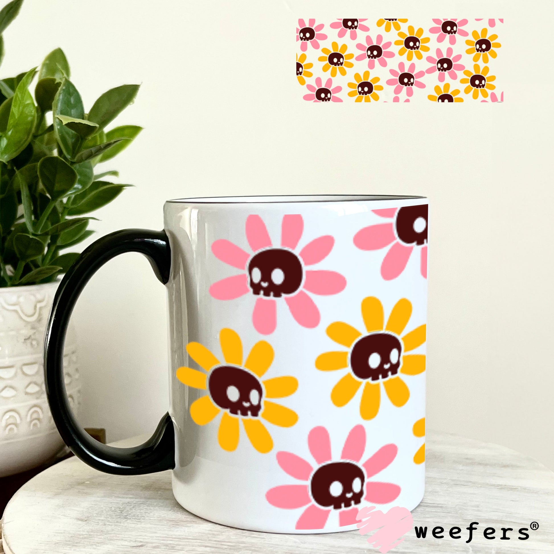 UV DTF Cup Wraps - Skull Flowers 11oz Coffee Mug Weefers