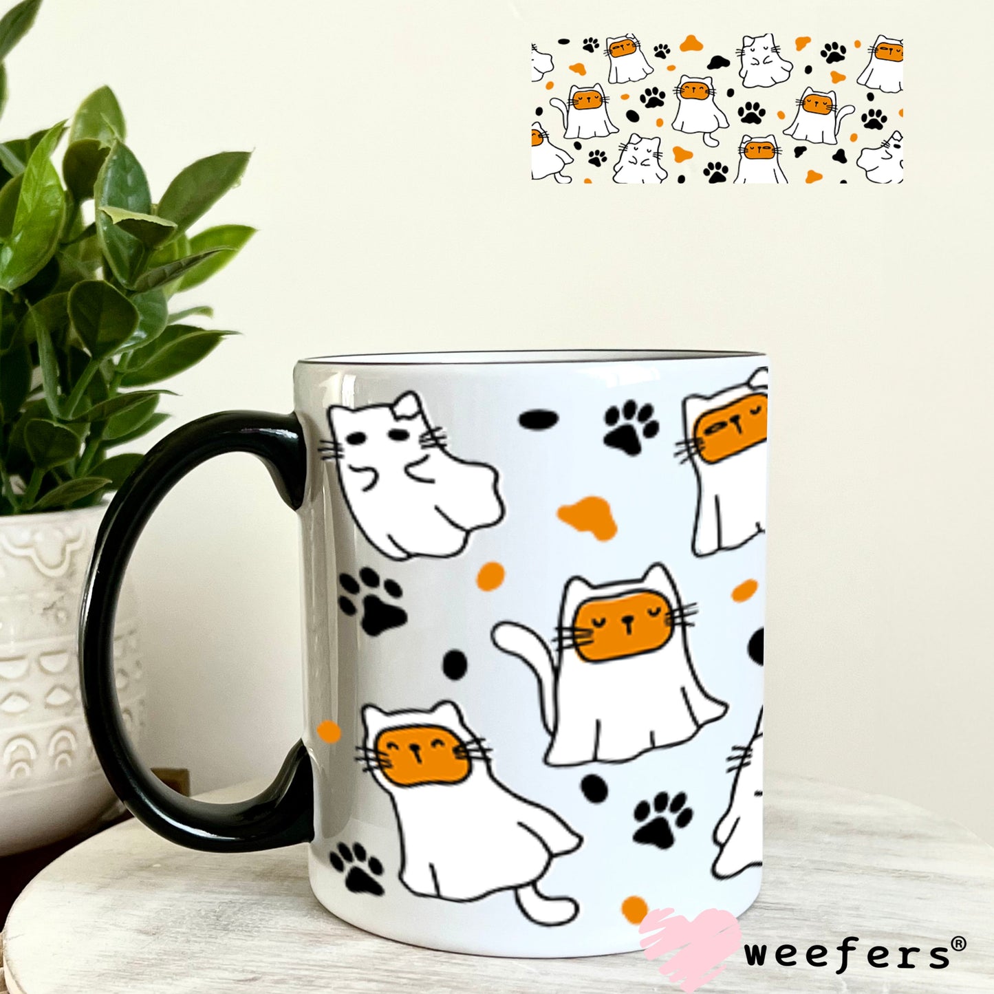 UV DTF Cup Wraps - Ghost Cats 11oz Coffee Mug Weefers