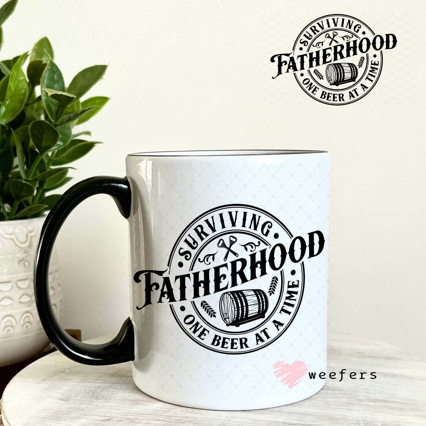 UV DTF Decal - Surviving Fatherhood One Beer at a Time 11oz Coffee Mug Weefers