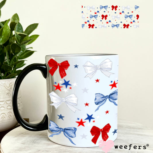 UV DTF Cup Wraps - Patriot 4th of July Bows 11oz Coffee Mug Weefers