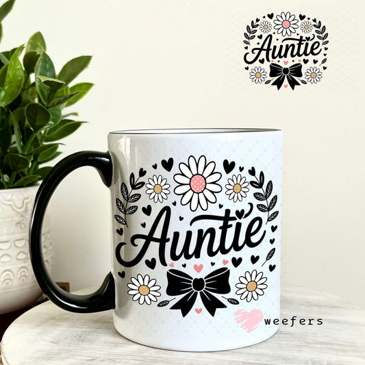 UV DTF Decal - Auntie Black Bow 11oz Coffee Mug Weefers