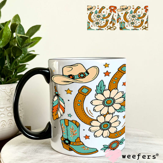 UV DTF Cup Wraps - Horseshoes and Cowboy Boots 11oz Coffee Mug Weefers
