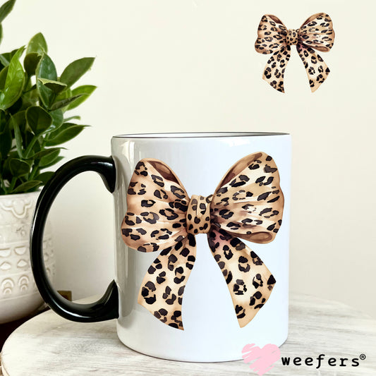 Leopard Beige Bow UV DTF Decal 11oz Coffee Mug Weefers