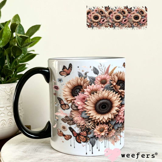 UV DTF Cup Wraps - Peach Sunflowers 11oz Coffee Mug Weefers
