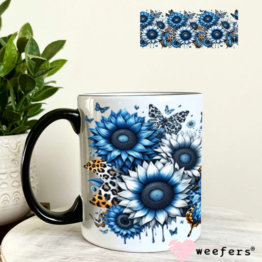 UV DTF Cup Wraps - Blue Sunflowers 11oz Coffee Mug Weefers