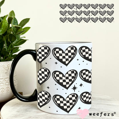 Checkered Hearts UV DTF Cup Wrap 11oz Coffee Mug Weefers