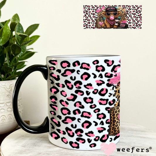 UV DTF Cup Wraps - Hot Mess Pink Leopard Cow - Weefers® Exclusive 11oz Coffee Mug Weefers