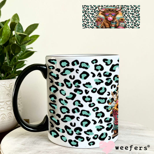 UV DTF Cup Wraps - Hot Mess Mint Pink Leopard Cow - Weefers® Exclusive 11oz Coffee Mug Weefers