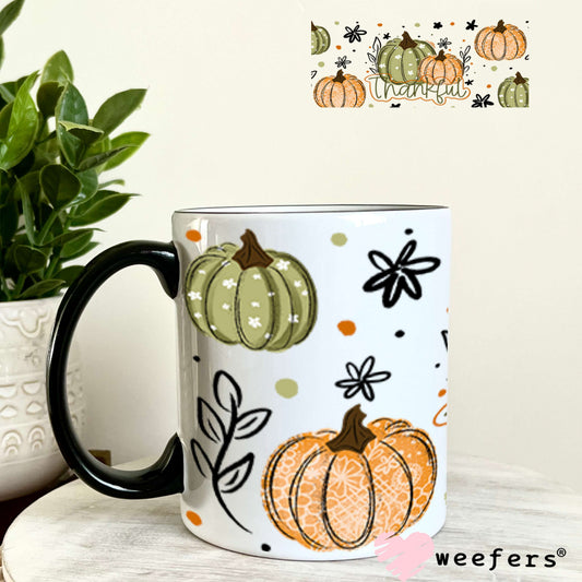 UV DTF Cup Wraps - Thankful Green Orange Pumpkins 11oz Coffee Mug Weefers