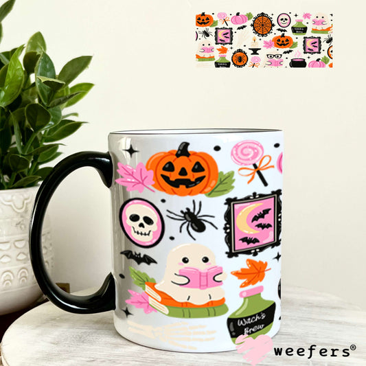 UV DTF Cup Wraps - Pink Green Halloween Reader 11oz Coffee Mug Weefers