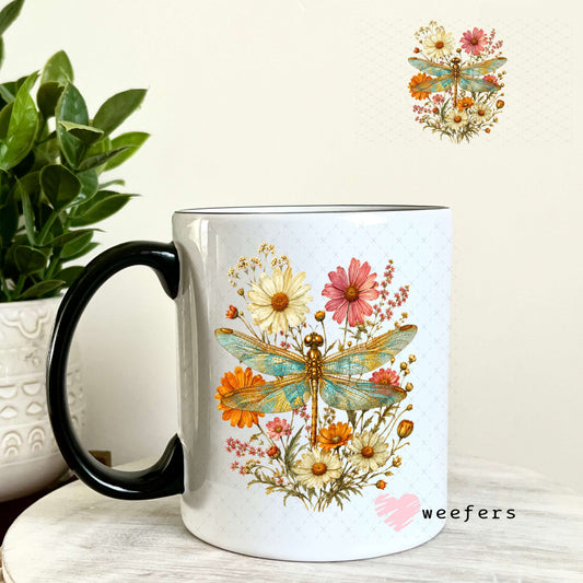 UV DTF Decal - Floral Dragon Fly 11oz Coffee Mug Weefers