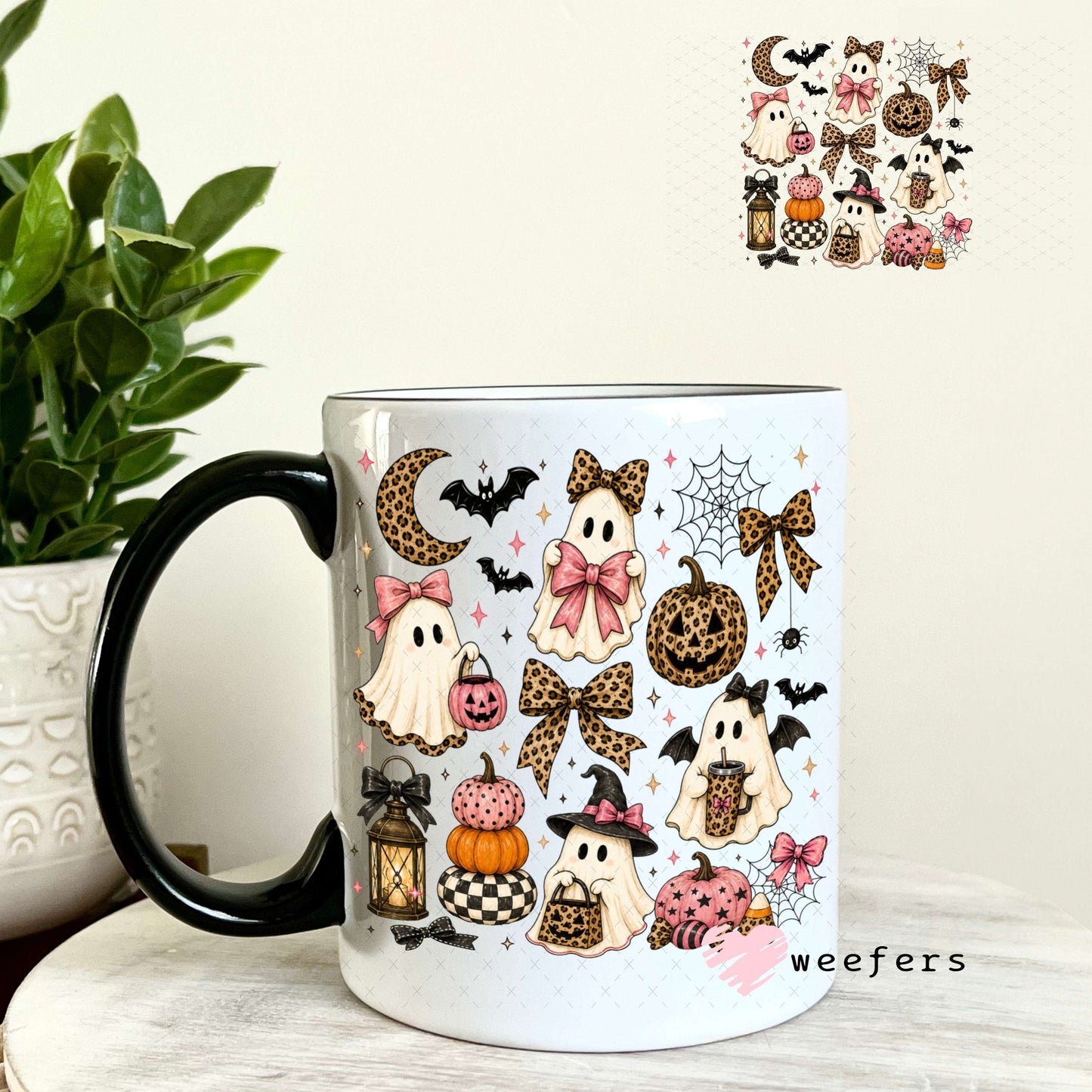 UV DTF Decal - Leopard Ghosts and Pumpkins 11oz Coffee Mug Weefers
