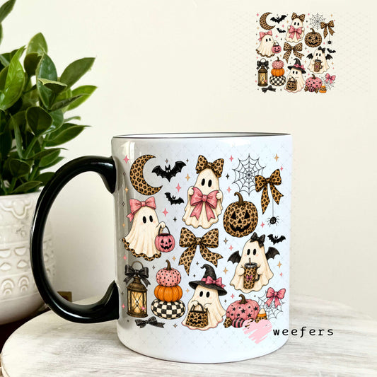 UV DTF Decal - Leopard Ghosts and Pumpkins 11oz Coffee Mug Weefers