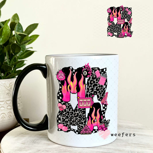 UV DTF Decal - Lucky 7's Pink Black 11oz Coffee Mug Weefers