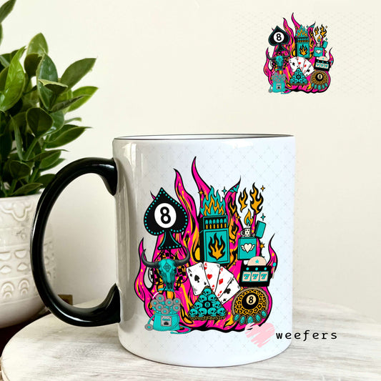 UV DTF Decal - Magenta Western Fire Collage 11oz Coffee Mug Weefers