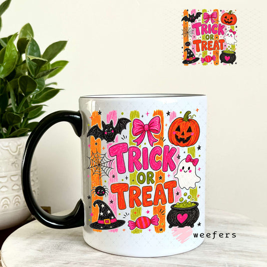 UV DTF Decal - Trick or Treat Pink Orange 11oz Coffee Mug Weefers