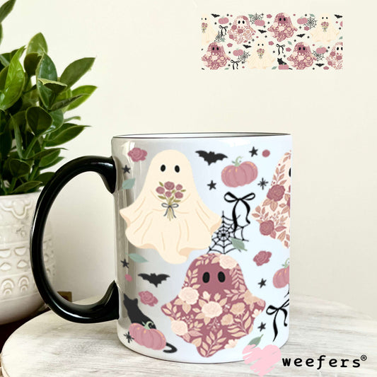 UV DTF Cup Wraps - Floral Mauve Halloween Ghosts 11oz Coffee Mug Weefers