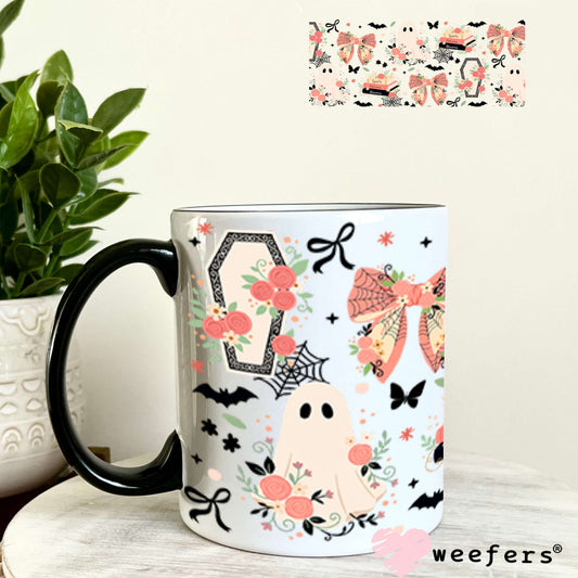 UV DTF Cup Wraps - Coffins and Ghosts Peach 11oz Coffee Mug Weefers