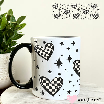 Checkered Hearts 2 UV DTF Cup Wrap 11oz Coffee Mug Weefers