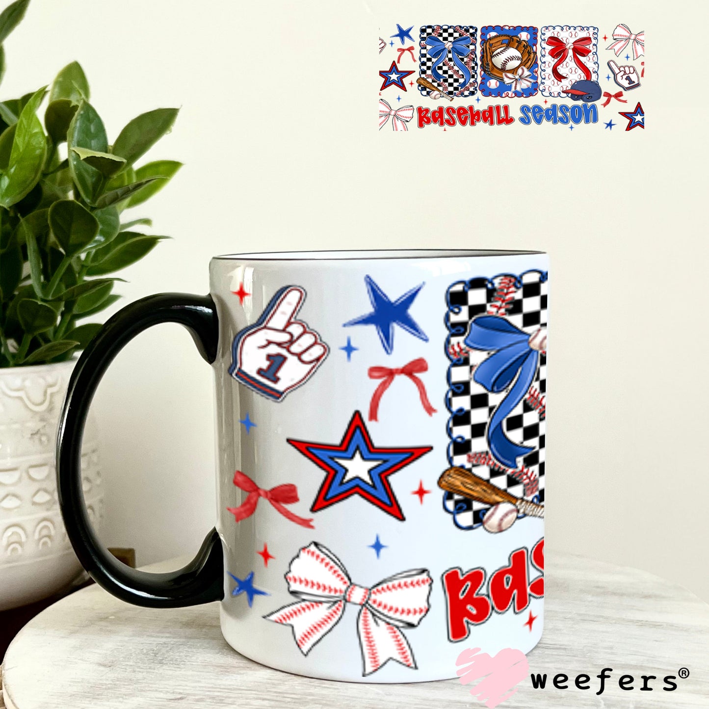 UV DTF Cup Wrap – USA Red White Blue Bows 11oz Coffee Mug Weefers