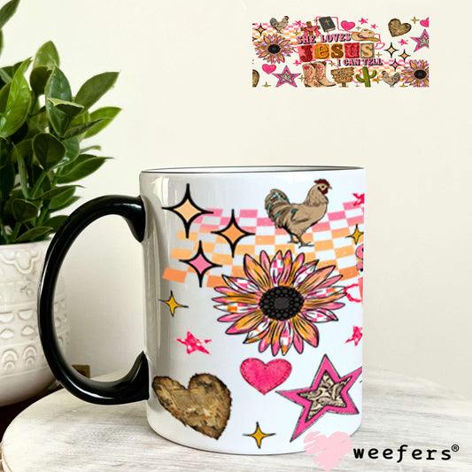 UV DTF Cup Wraps - She Loves Jesus I can tell - Weefers® Exclusive 11oz Coffee Mug Weefers