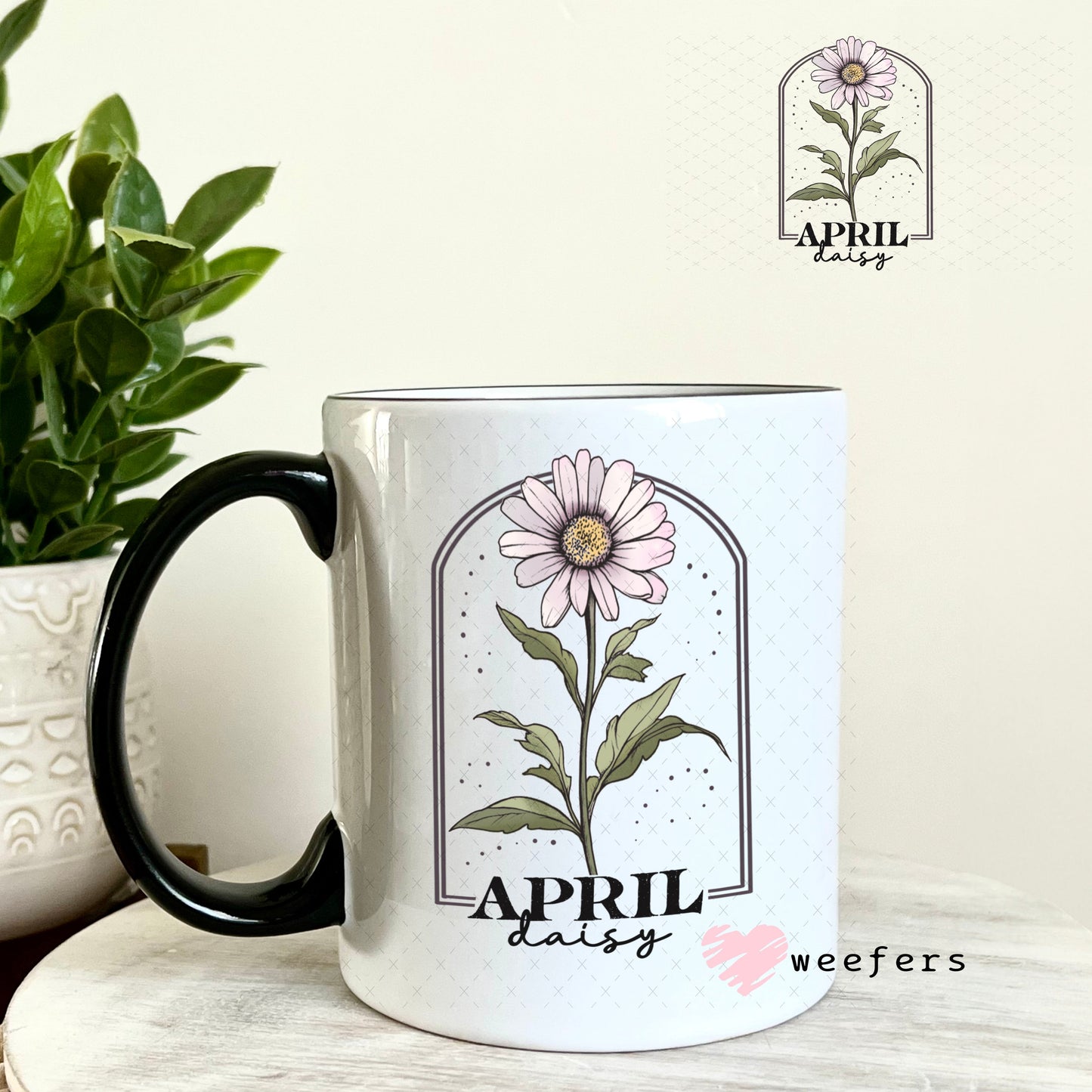 UV DTF Decal - April Daisy Birthday Month 11oz Coffee Mug Weefers
