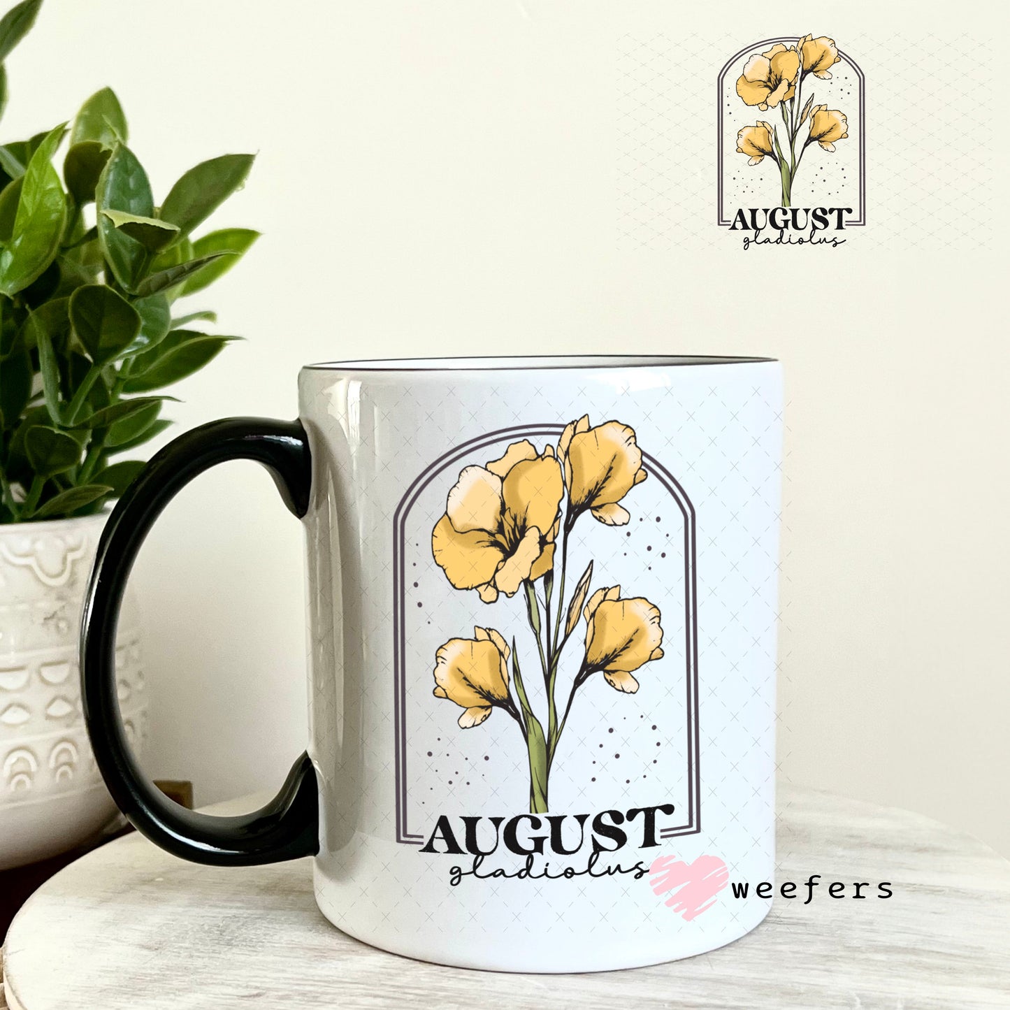 UV DTF Decal - August Gladiolus Birthday Month 11oz Coffee Mug Weefers