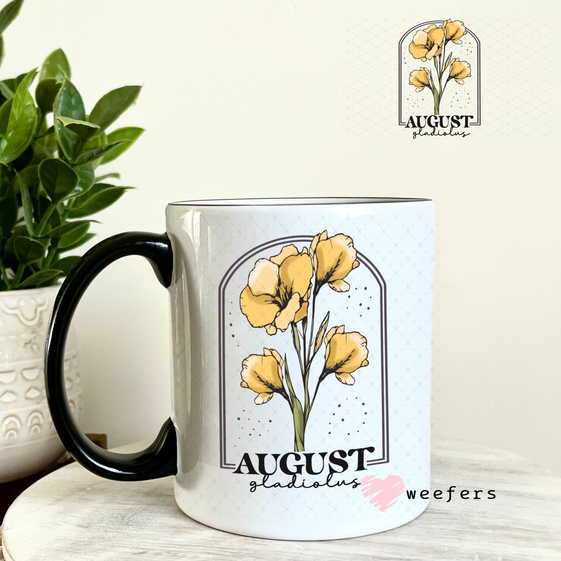 UV DTF Decal - August Gladiolus Birthday Month 11oz Coffee Mug Weefers