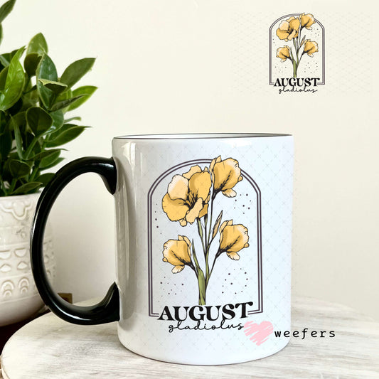UV DTF Decal - August Gladiolus Birthday Month 11oz Coffee Mug Weefers