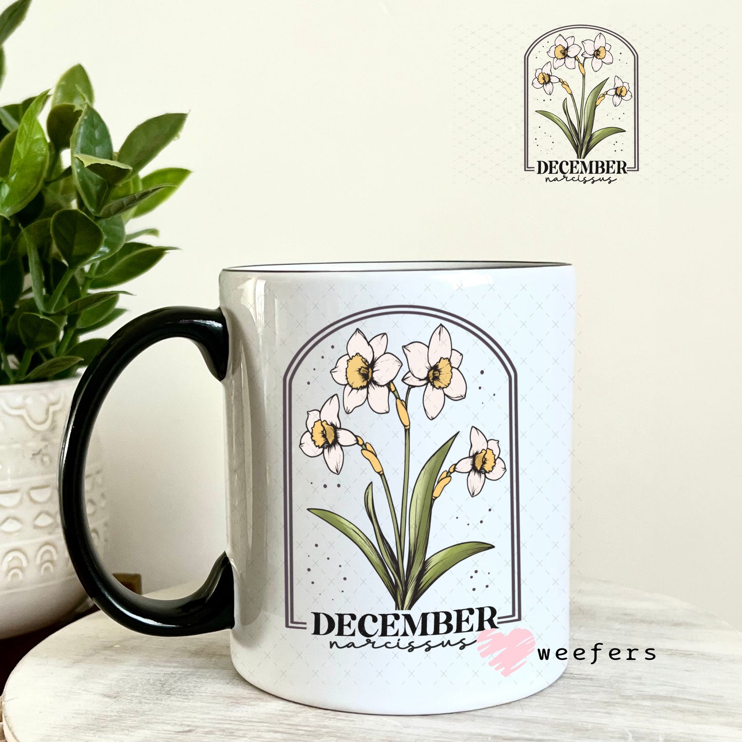 UV DTF Decal - December Narcissus Birthday Month 11oz Coffee Mug Weefers