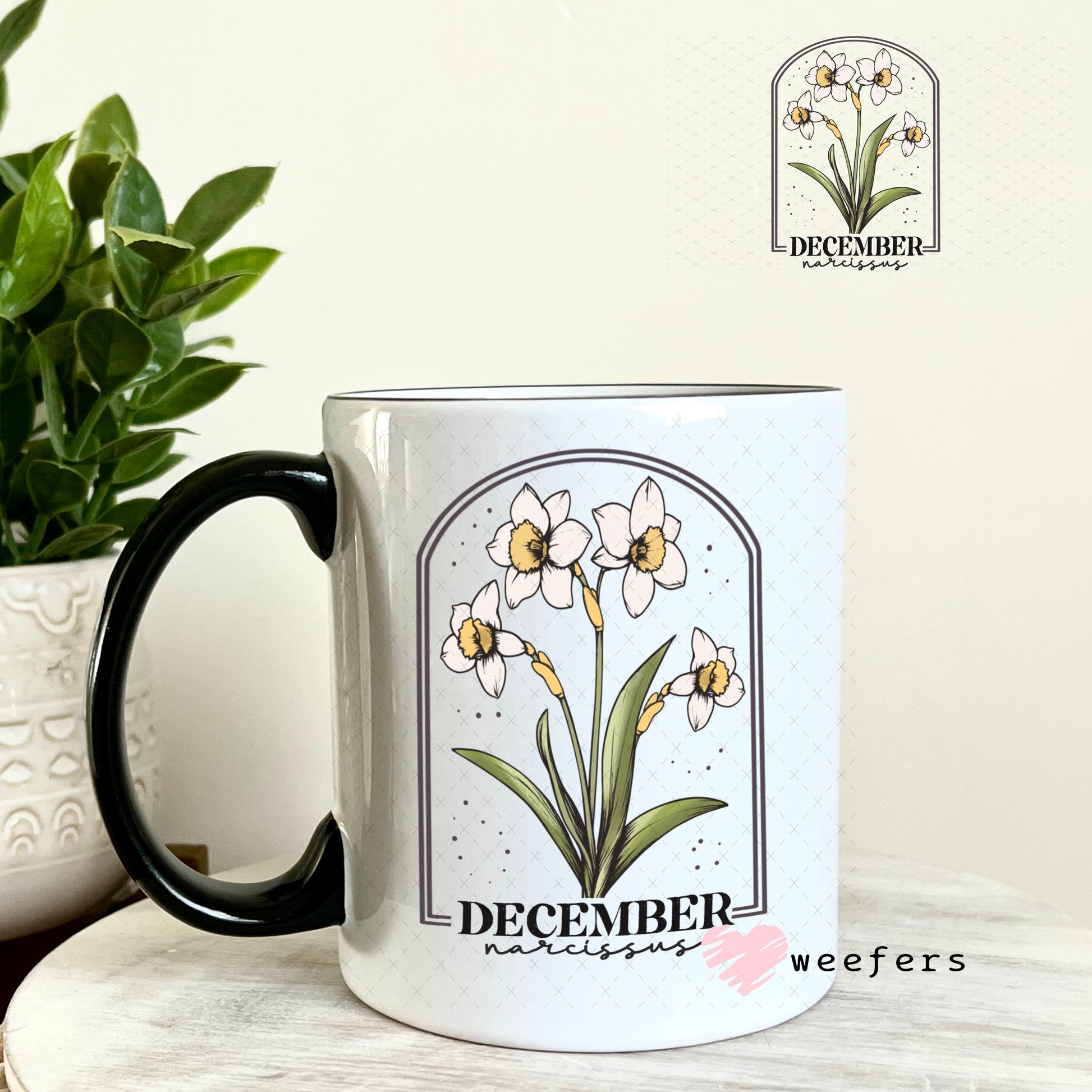UV DTF Decal - December Narcissus Birthday Month 11oz Coffee Mug Weefers