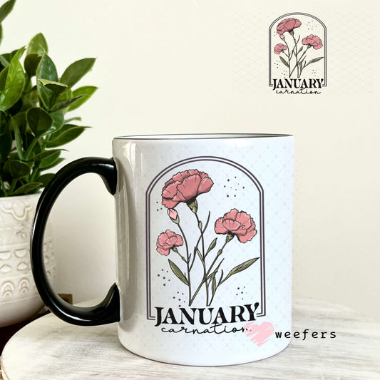 UV DTF Decal - January Carnation Birthday Month 11oz Coffee Mug Weefers