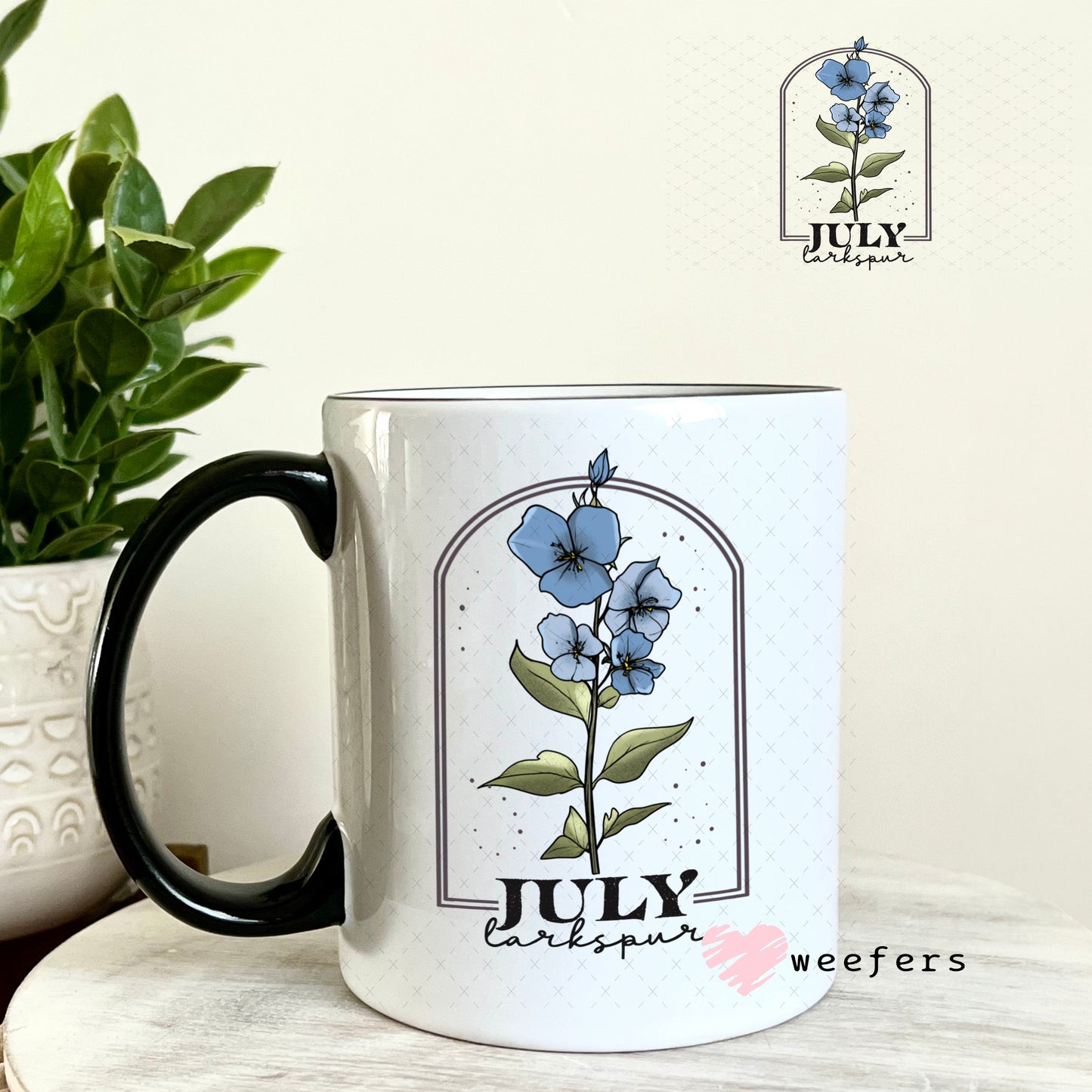 UV DTF Decal - July Larkspur Birthday Month 11oz Coffee Mug Weefers