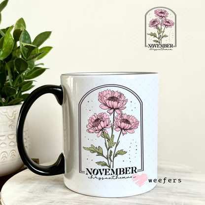 UV DTF Decal - November Chrysanthemum Birthday Month 11oz Coffee Mug Weefers