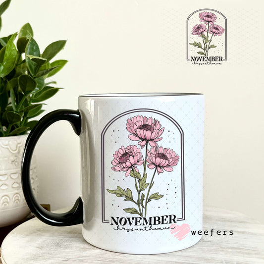 UV DTF Decal - November Chrysanthemum Birthday Month 11oz Coffee Mug Weefers