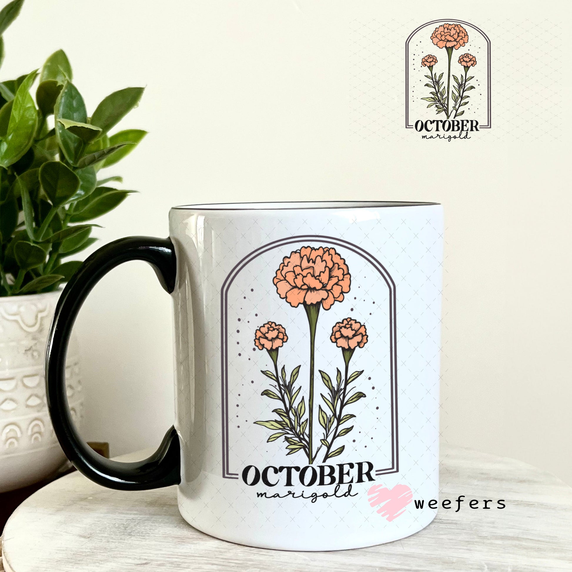 UV DTF Decal - Octover Marigold Birthday Month 11oz Coffee Mug Weefers