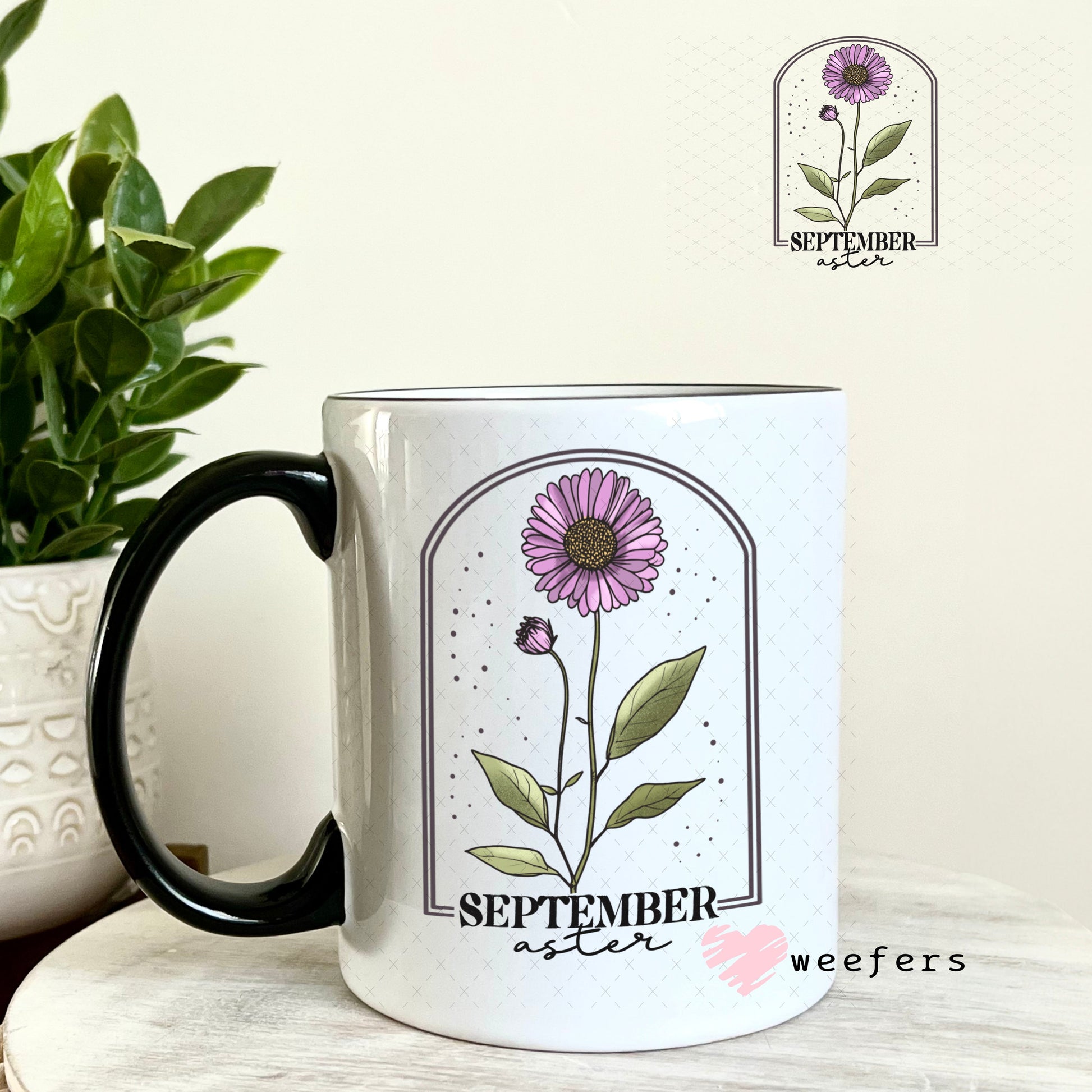 UV DTF Decal - September Aster Birthday Month 11oz Coffee Mug Weefers