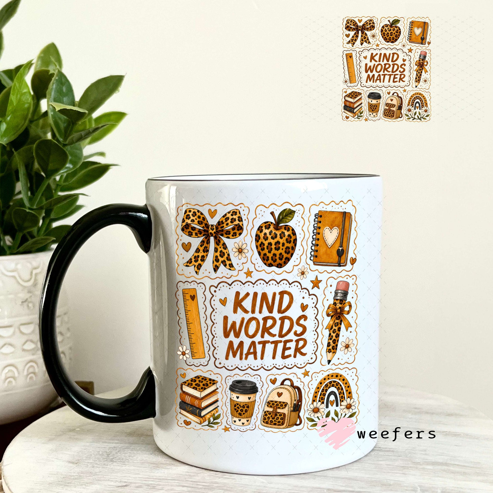 UV DTF Decal - Kind Words Matter Fall Teacher 11oz Coffee Mug Weefers