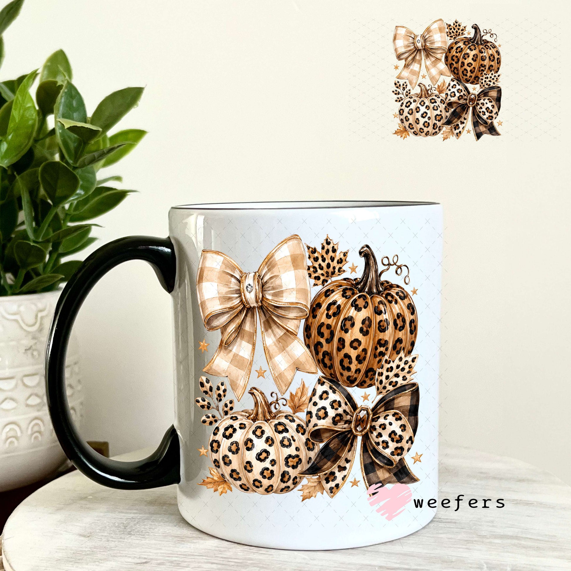 UV DTF Decal - Fall Leopard Bows 11oz Coffee Mug Weefers