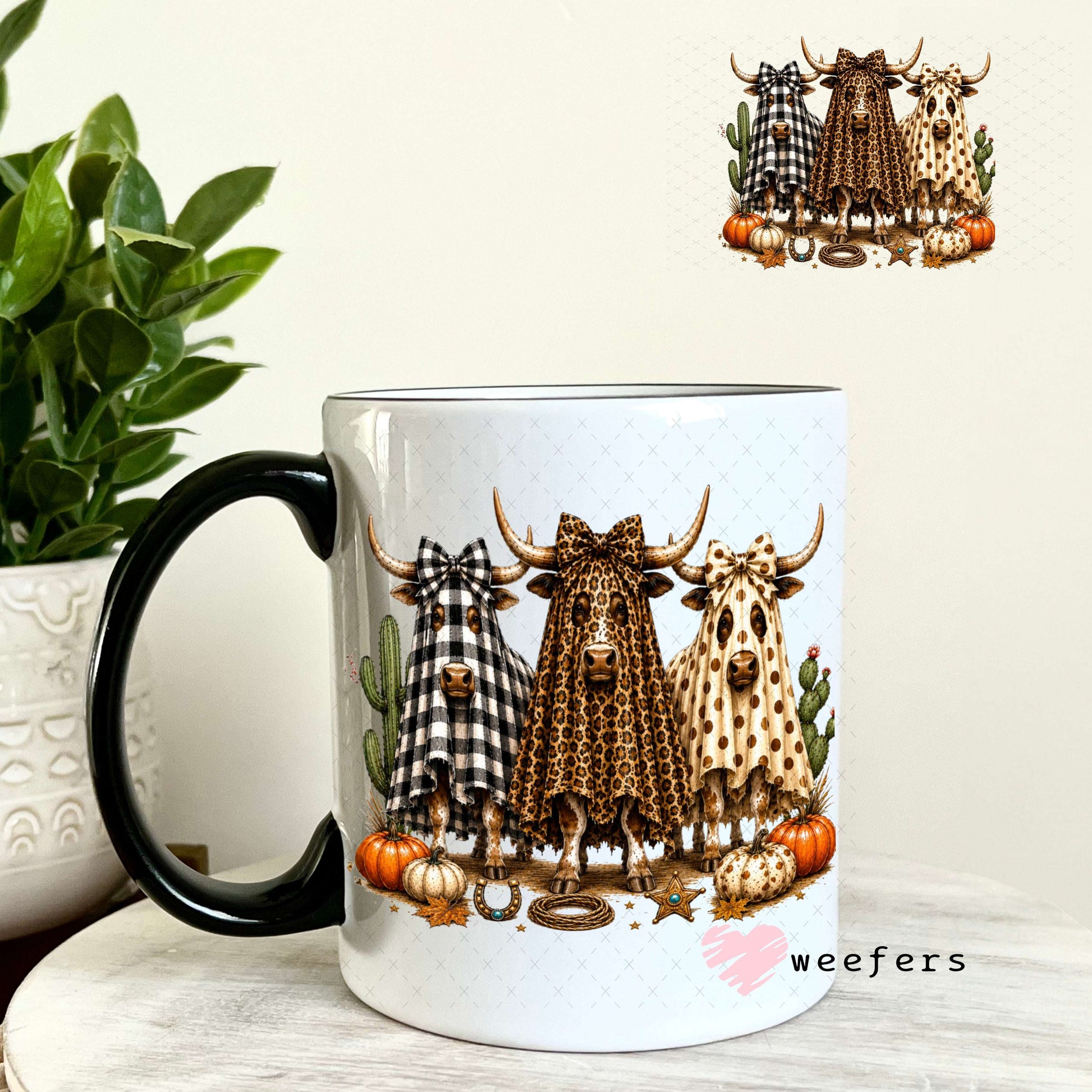UV DTF Decal - Fall Ghost Cows 11oz Coffee Mug Weefers