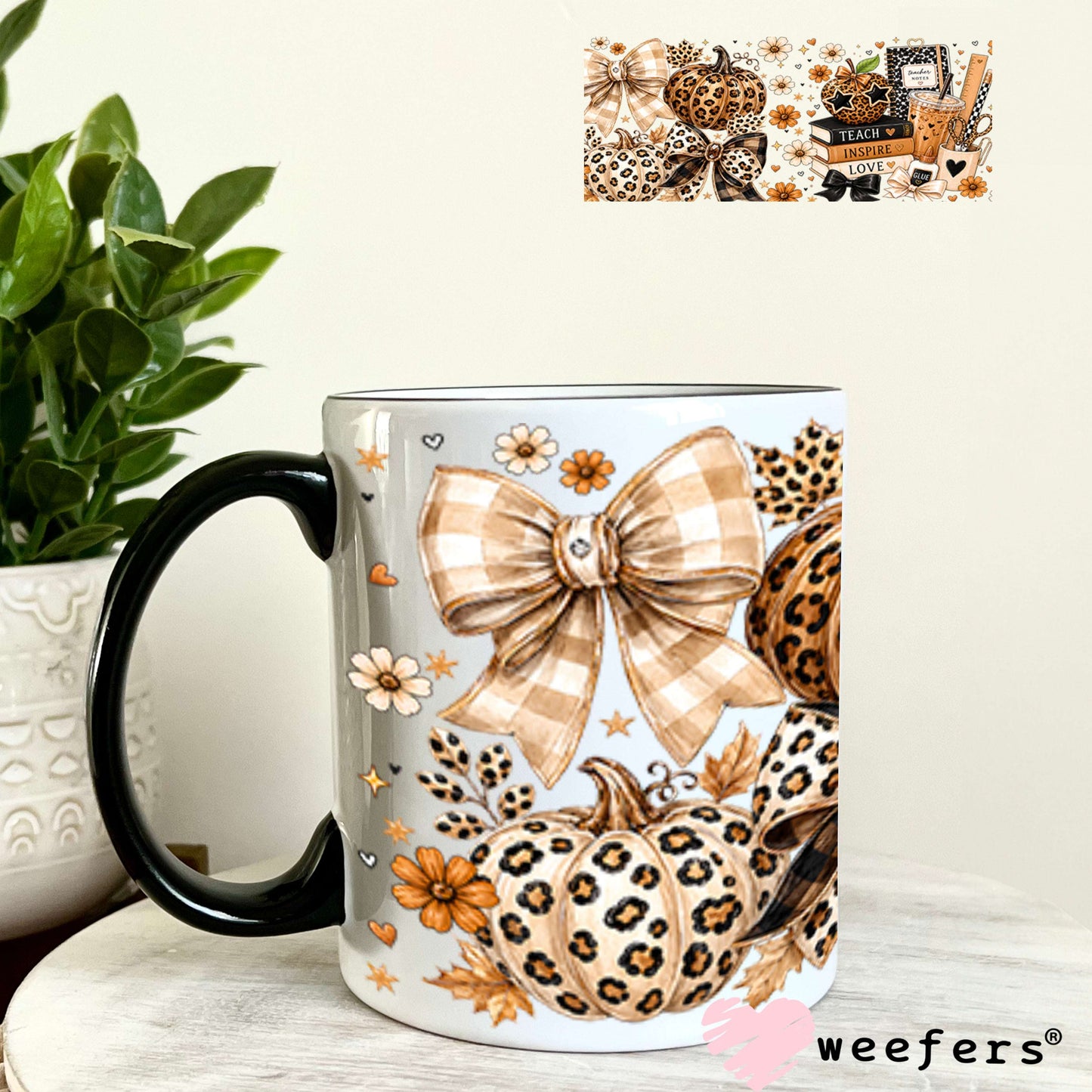 UV DTF Cup Wraps - Cheetah Fall Teacher 11oz Coffee Mug Weefers