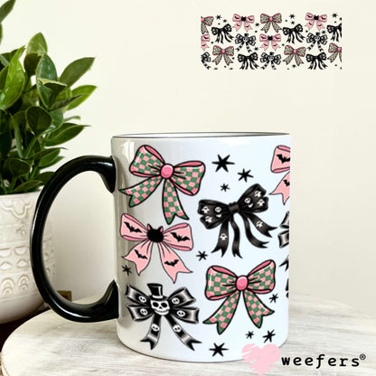 UV DTF Cup Wraps - Halloween Bows Black Pink 11oz Coffee Mug Weefers